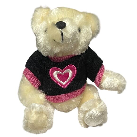 Dan Dee Black Sweater Teddy Bear Pink Heart Plush Tan Small Stuffed Animal 2007 - Picture 1 of 10